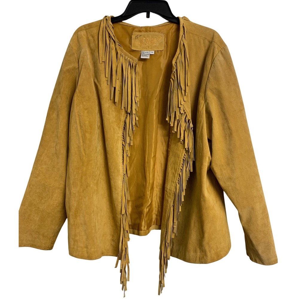 Live A Little 90s Tan Suede Leather Fringe Western Boho Festival Jacket  Size 1X